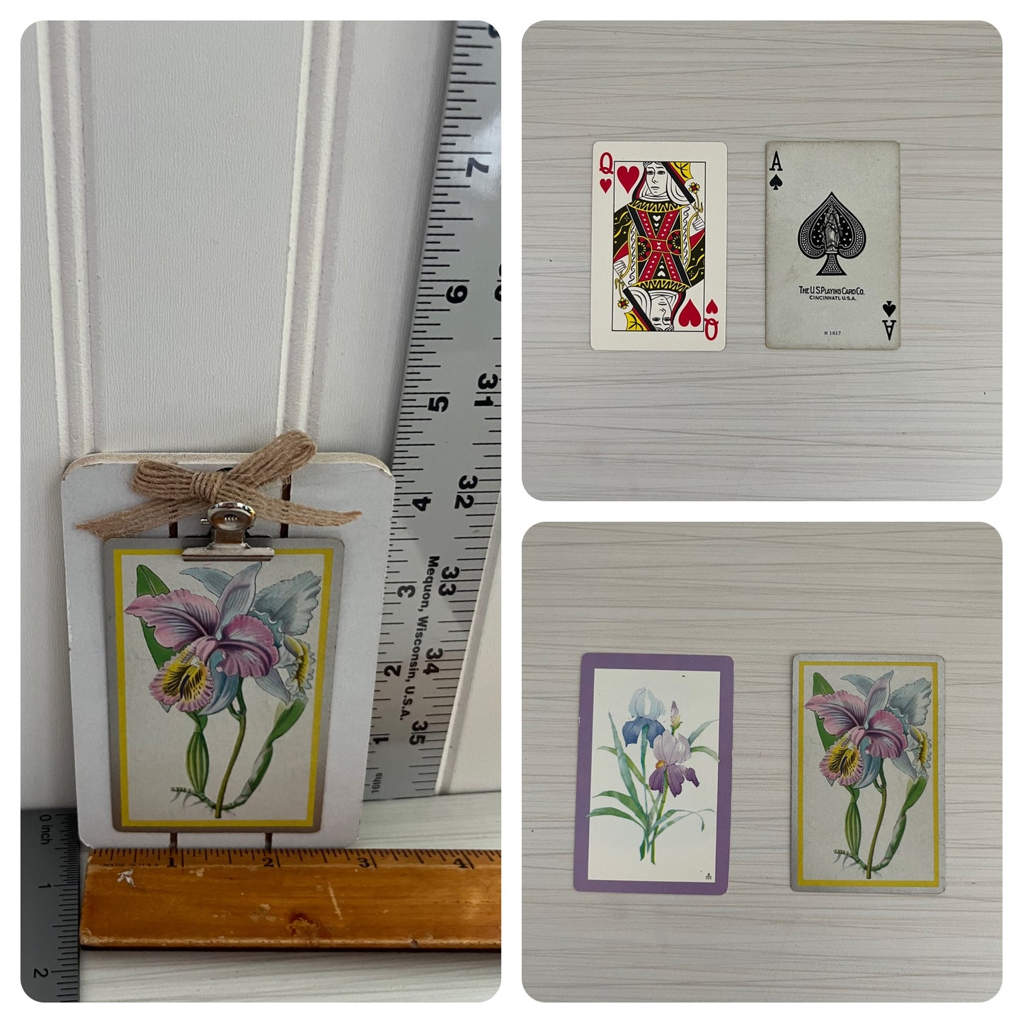 2 1970’s Vintage Botanical Single Playing Cards - Purple Pink Lavender/Blue Orchid and Iris Design