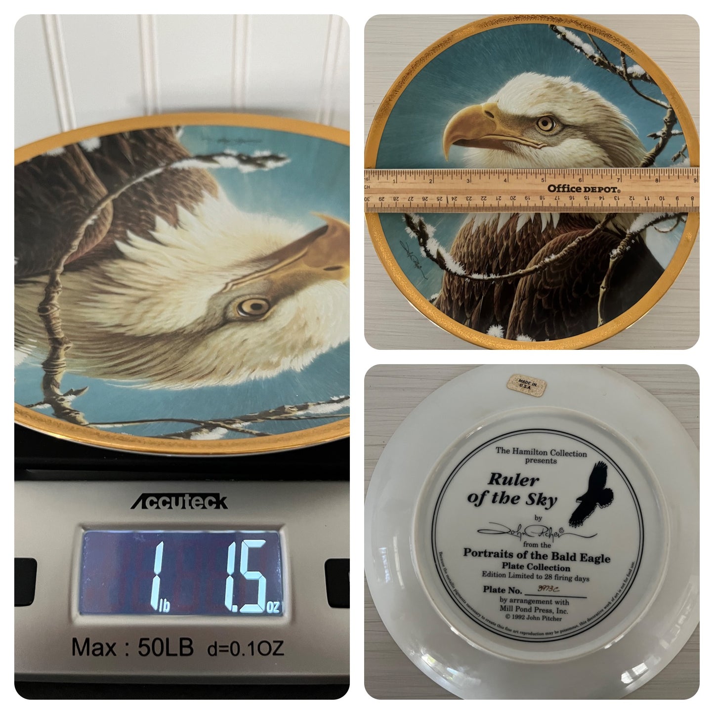 Ruler of the Sky John Pitcher Bald Eagle Limited Edition Collector Plate 1992