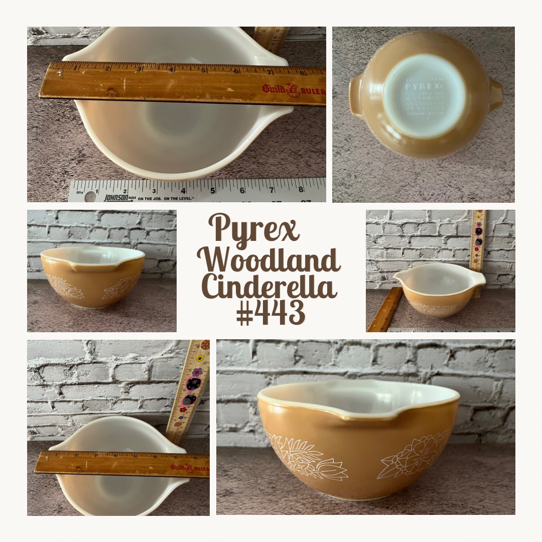 Pyrex 70’s  #443 Woodland Mocha Brown Cinderella Mixing Nesting Bowl (2 1/2 pt) - with Handles and Pour Spouts