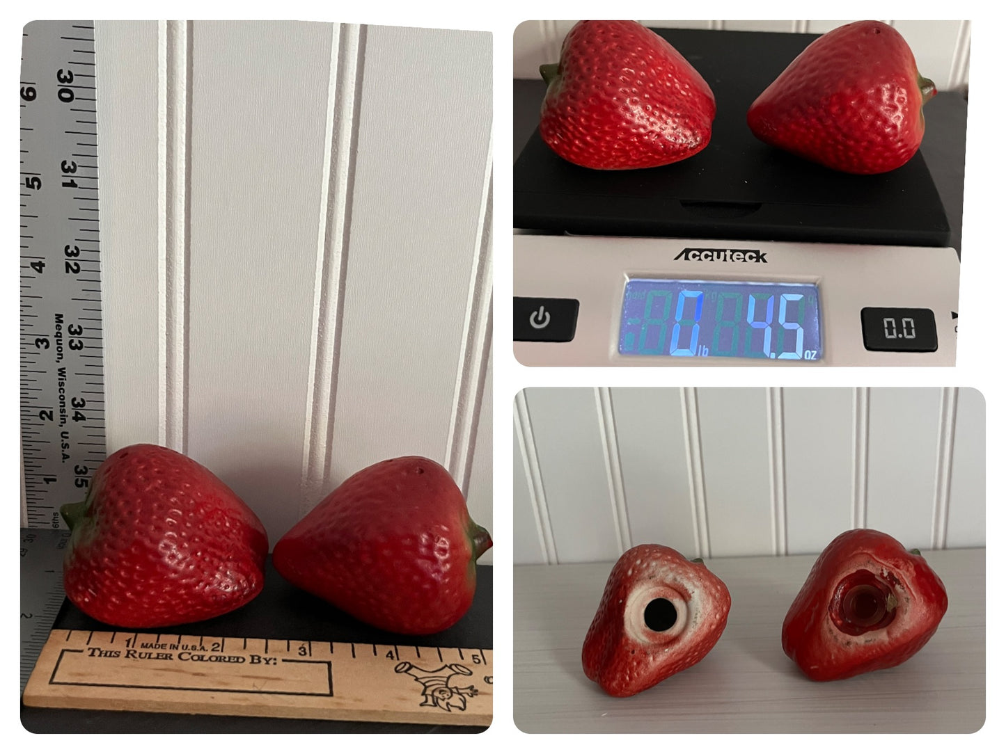 Vintage 1980s Ceramic Large Strawberries Salt and Pepper Shakers -