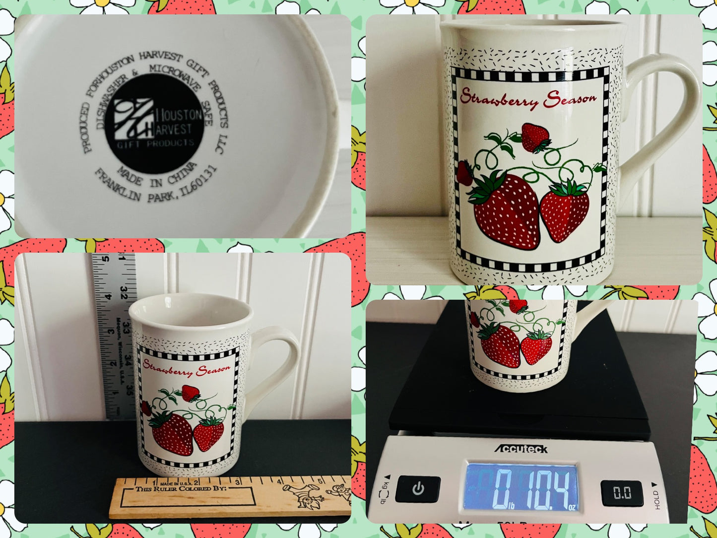 1980’s Houston Harvest Strawberry Season Mug - 10 Ounce Coffee Cup - Vintage Strawberry Teacup