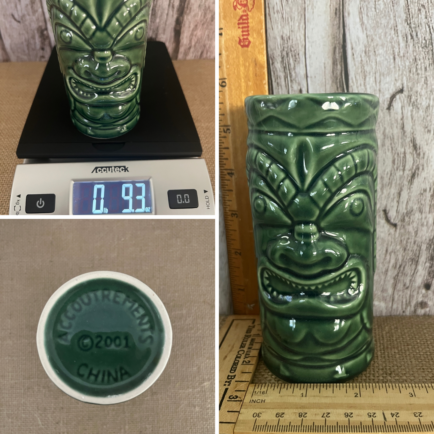 Vintage Green Ceramic Tiki Totem Mug Tumbler - Aloha Tiki Islands Fusion Theme | 2001 Hawaiian Style Collectible