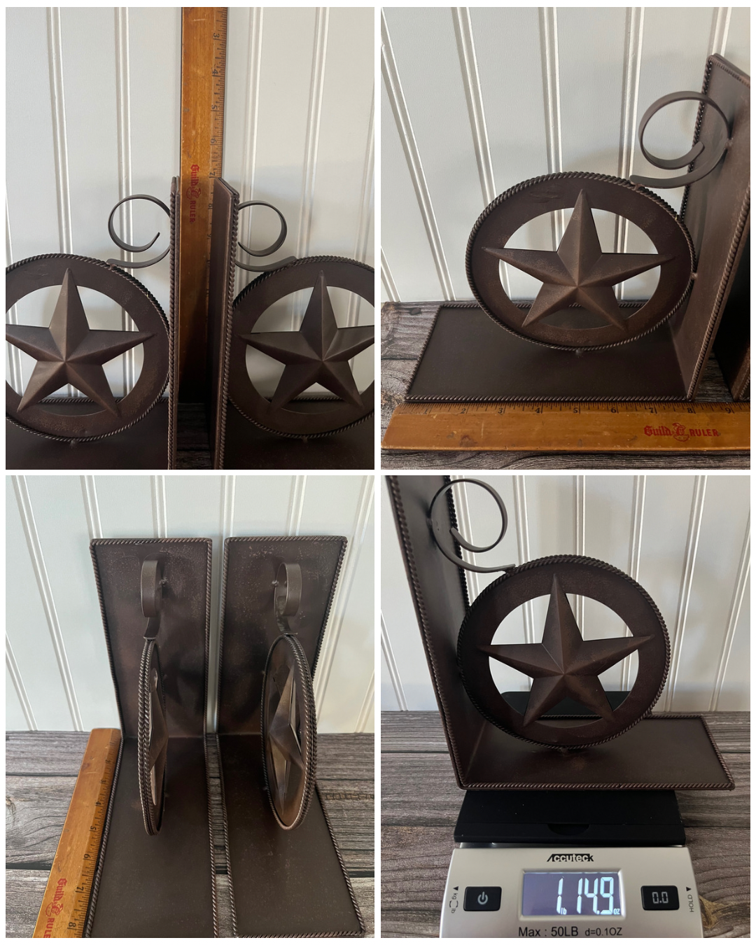 Vintage Cowboy Rustic Lone Star Emblem Metal Bookends Set of 2