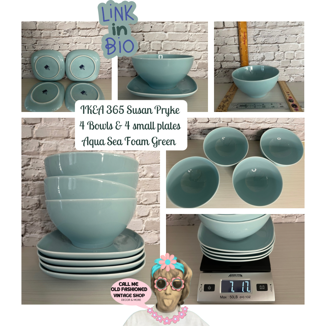 IKEA 365+ Susan Pryke Light Blue Turquoise 4 Bowl & 4 Plate Sets– 2000s Minimalist Modern