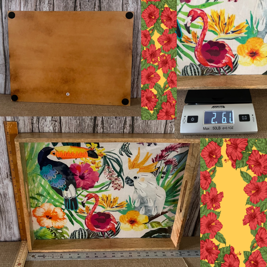 Tropical Birds Hand-Crafted Mixed Media Wooden Tray – Aloha Tiki Tiki Islands Fusion Theme