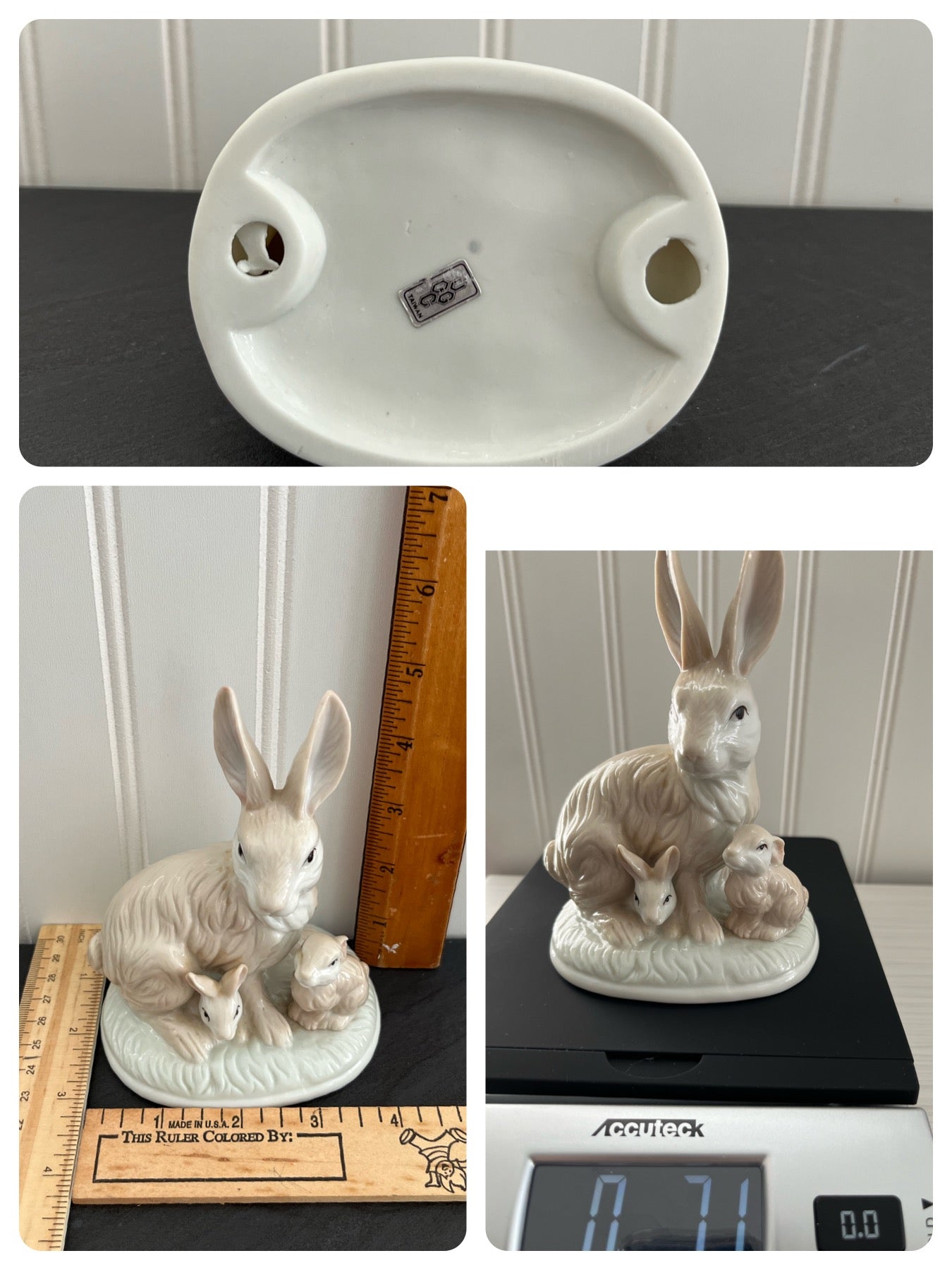 Vintage 1980 UCGC Bunny Rabbit with Two Babies Porcelain Figurine - Taiwan
