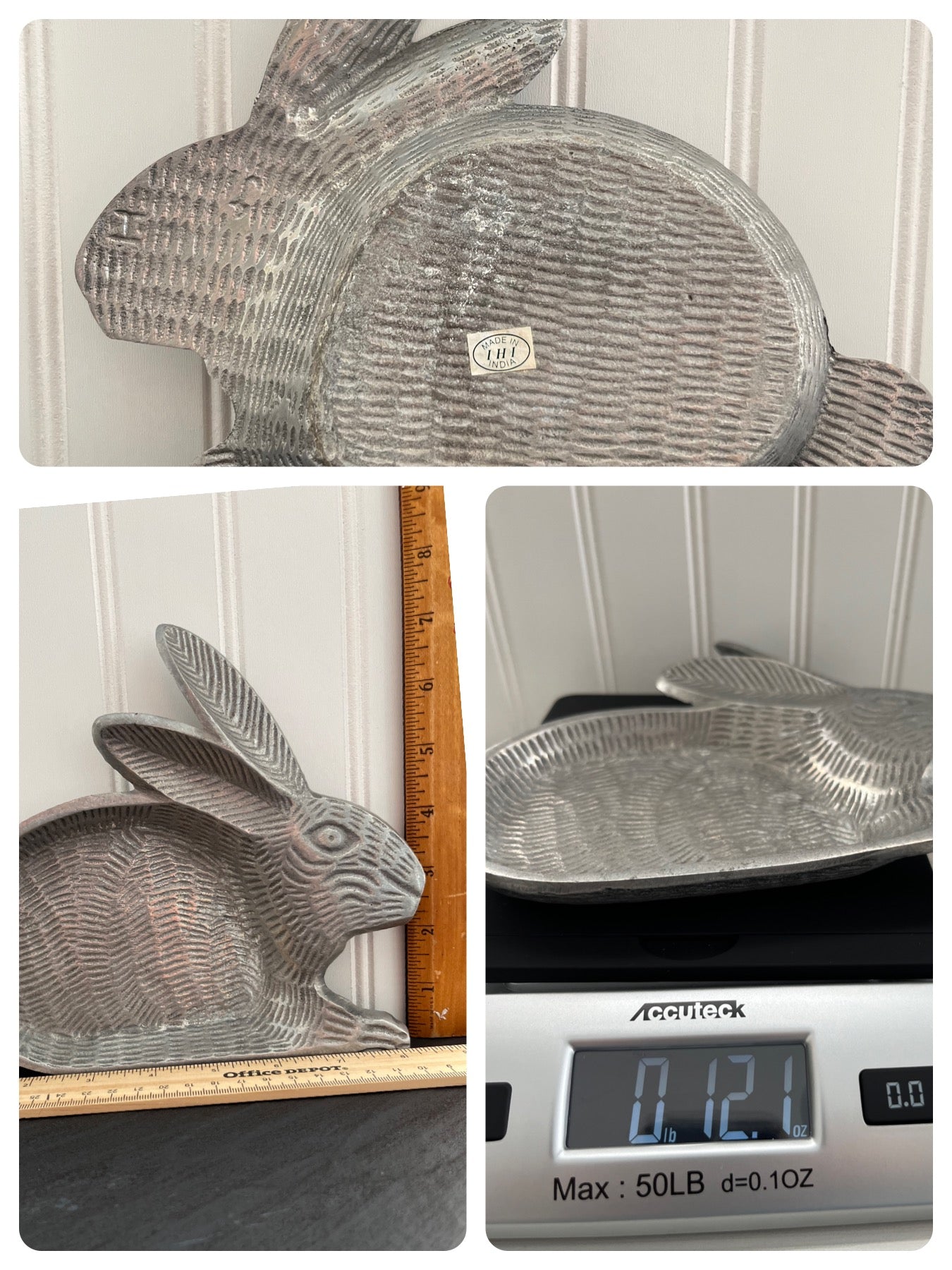 Vintage Aluminum Style Bunny Rabbit Trinket Dish -