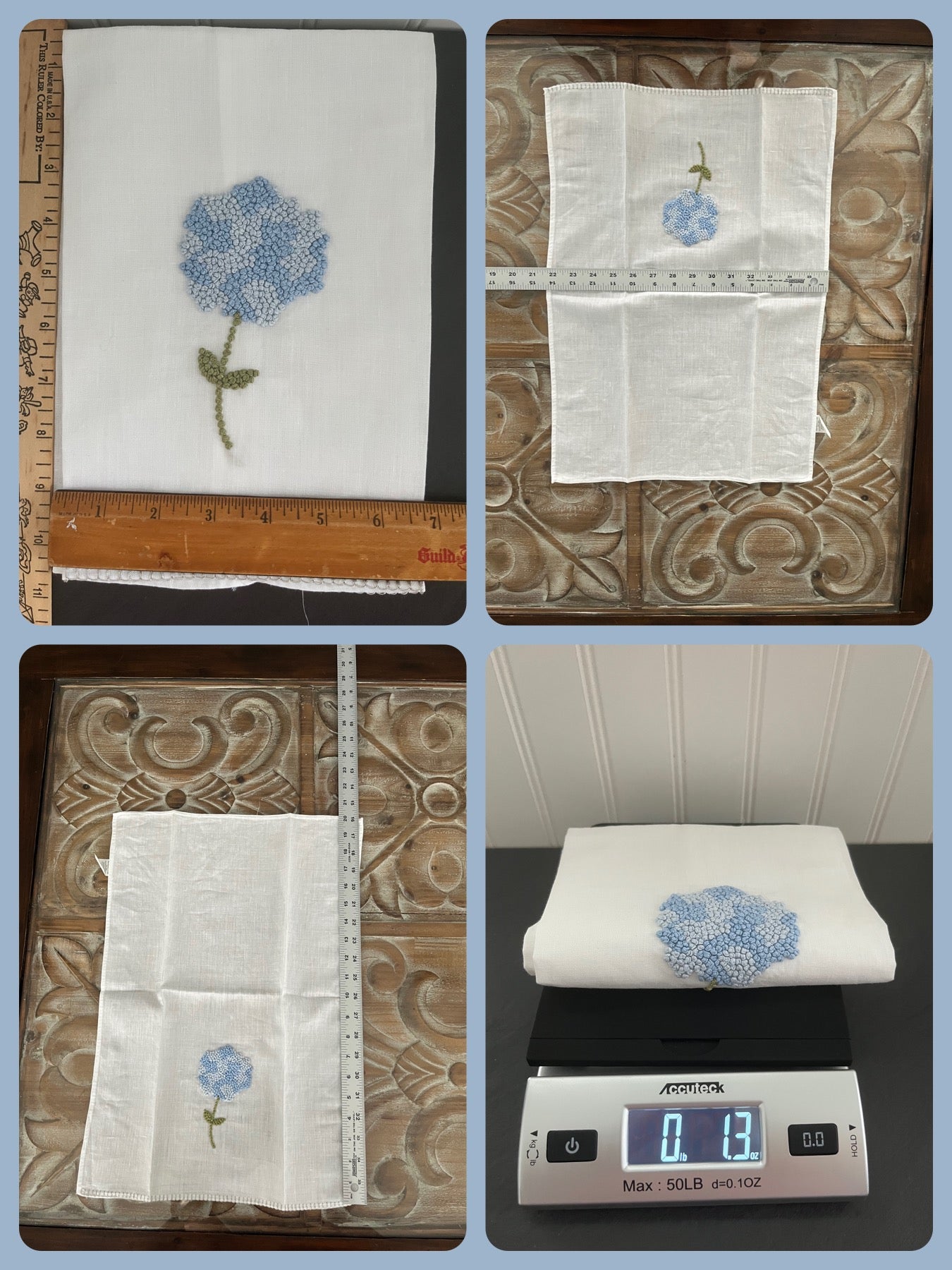 Vintage Hydrangeas Hand-Embroidered Linen Tea Towel -