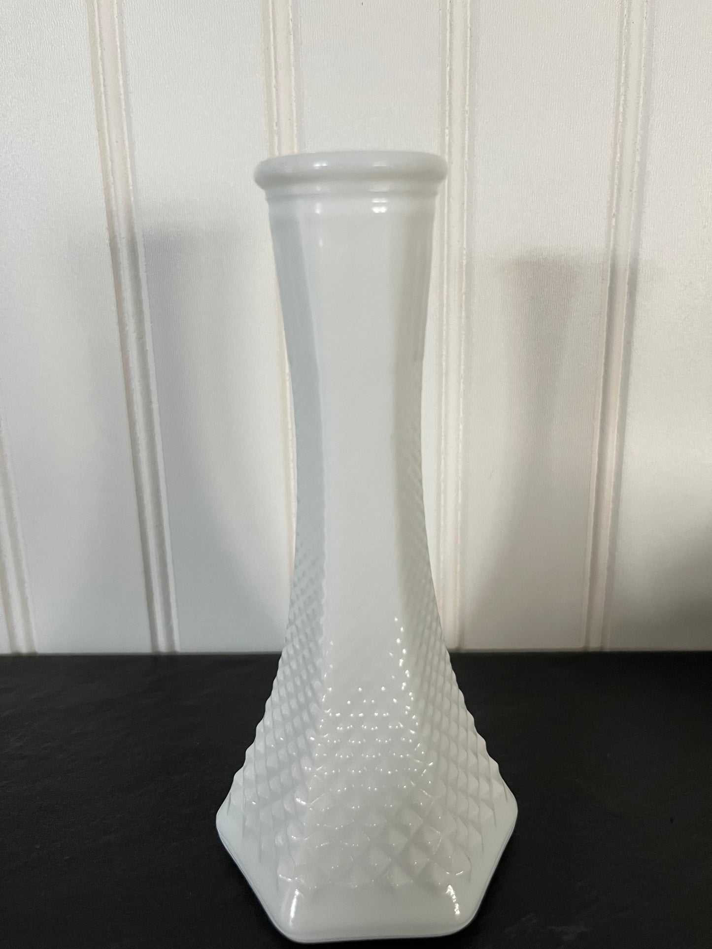 Vintage Milk Glass EO Brody Hobnail Diamond  Bud Vase - 6" High - Classic Glassware Decor