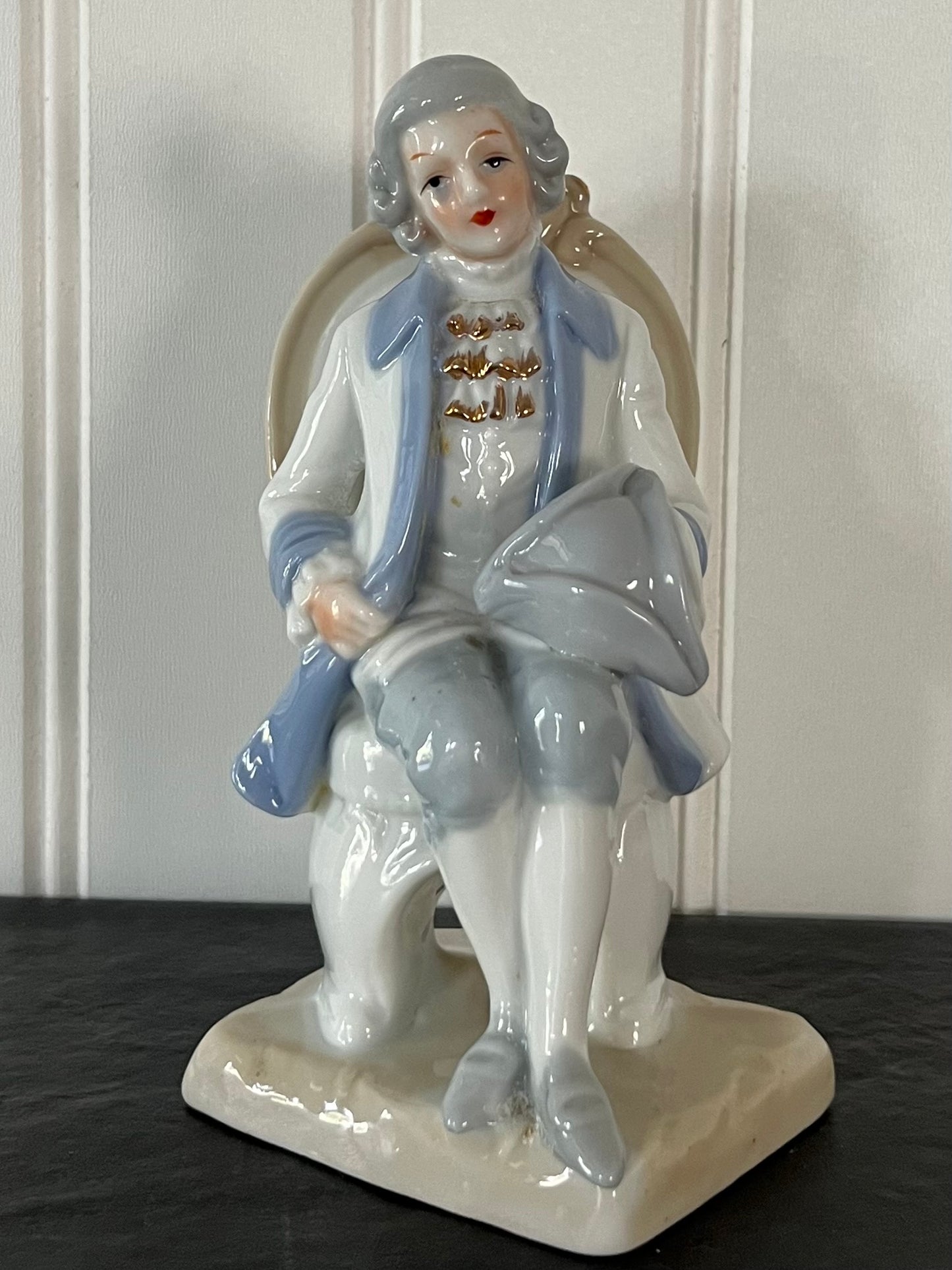 Vintage Blue and White French Provincial Colonial Regency Ceramic Porcelain Figurines - Gentleman and Lady Set