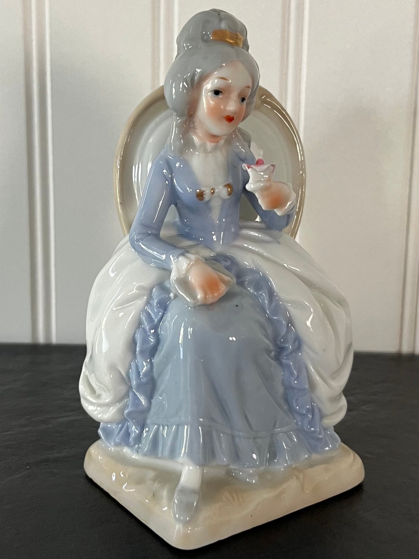 Vintage Blue and White French Provincial Colonial Regency Ceramic Porcelain Figurines - Gentleman and Lady Set