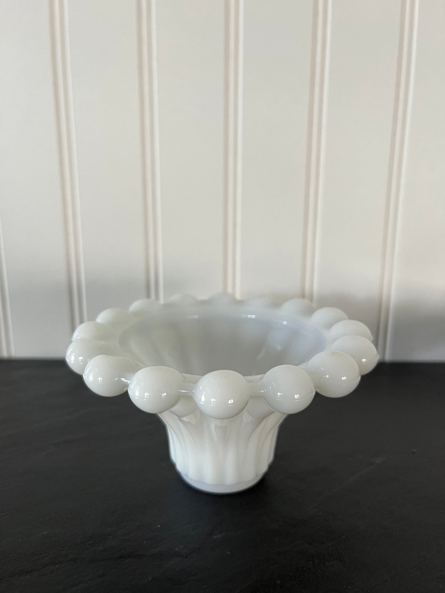 Vintage Anchor Hocking Berwick  Milk Glass Sculptured Boppie Bubble Candle Holder - 4.5" Diameter - 3" High