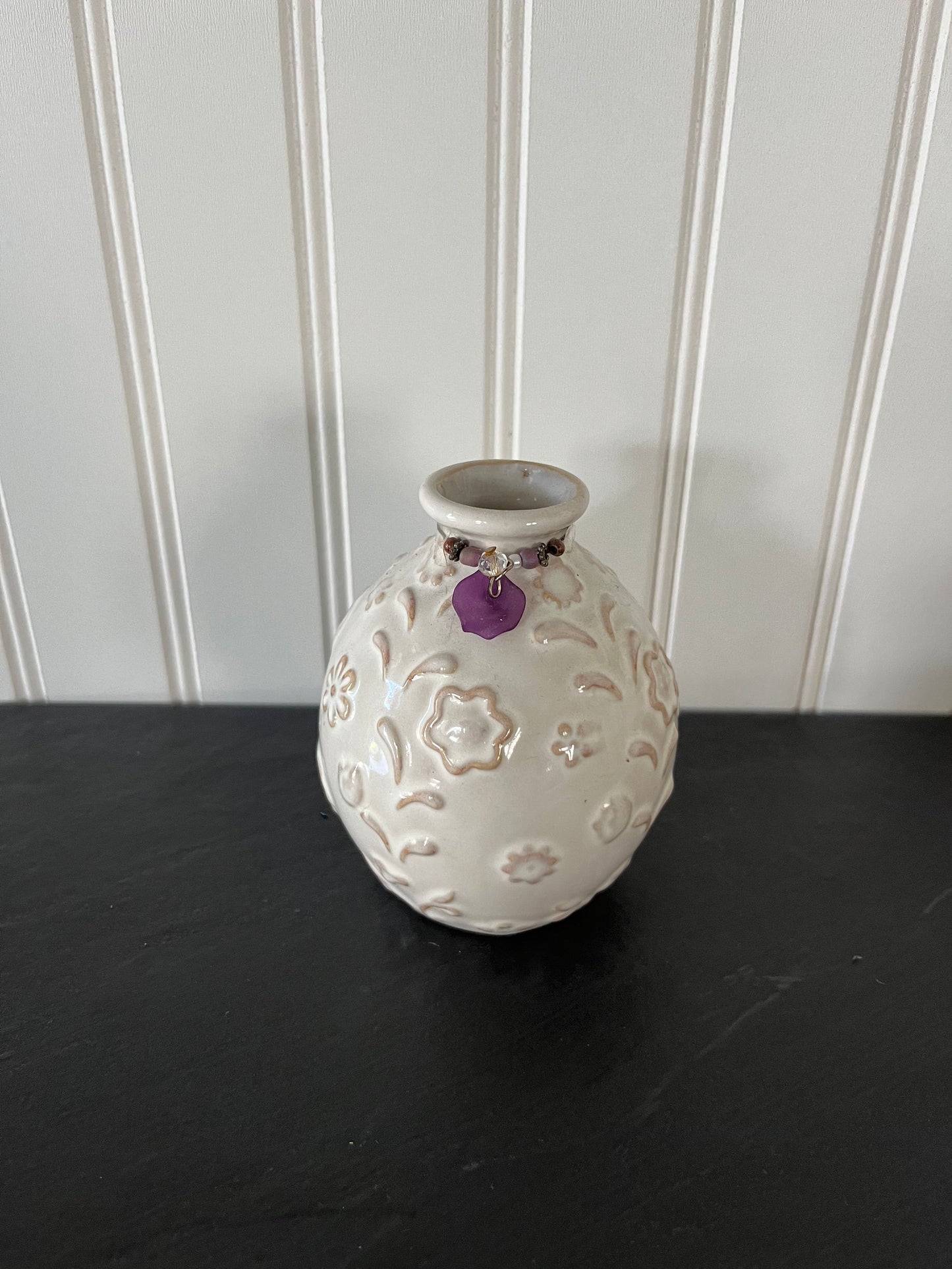 Vintage Inspired Small Flower Embossed Pottery Whitewash Bud Vase - 3" x 4" (5.5 oz) - Versatile Home Decor Accent