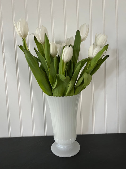 E.O. Brody Milk Glass Rippled Flower Pedestal Vase - Vintage Elegance for Your Home