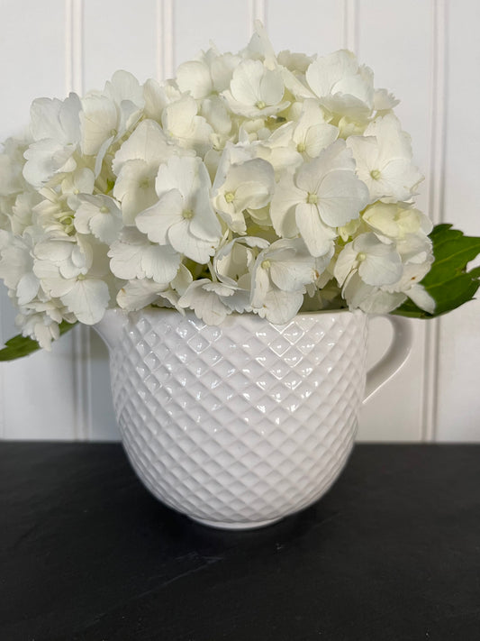 Vintage Inspired Contemporary Modern Creamer Serveware - White Ceramic with Diamond Dimple Pattern - Table Elegance with Simplicity