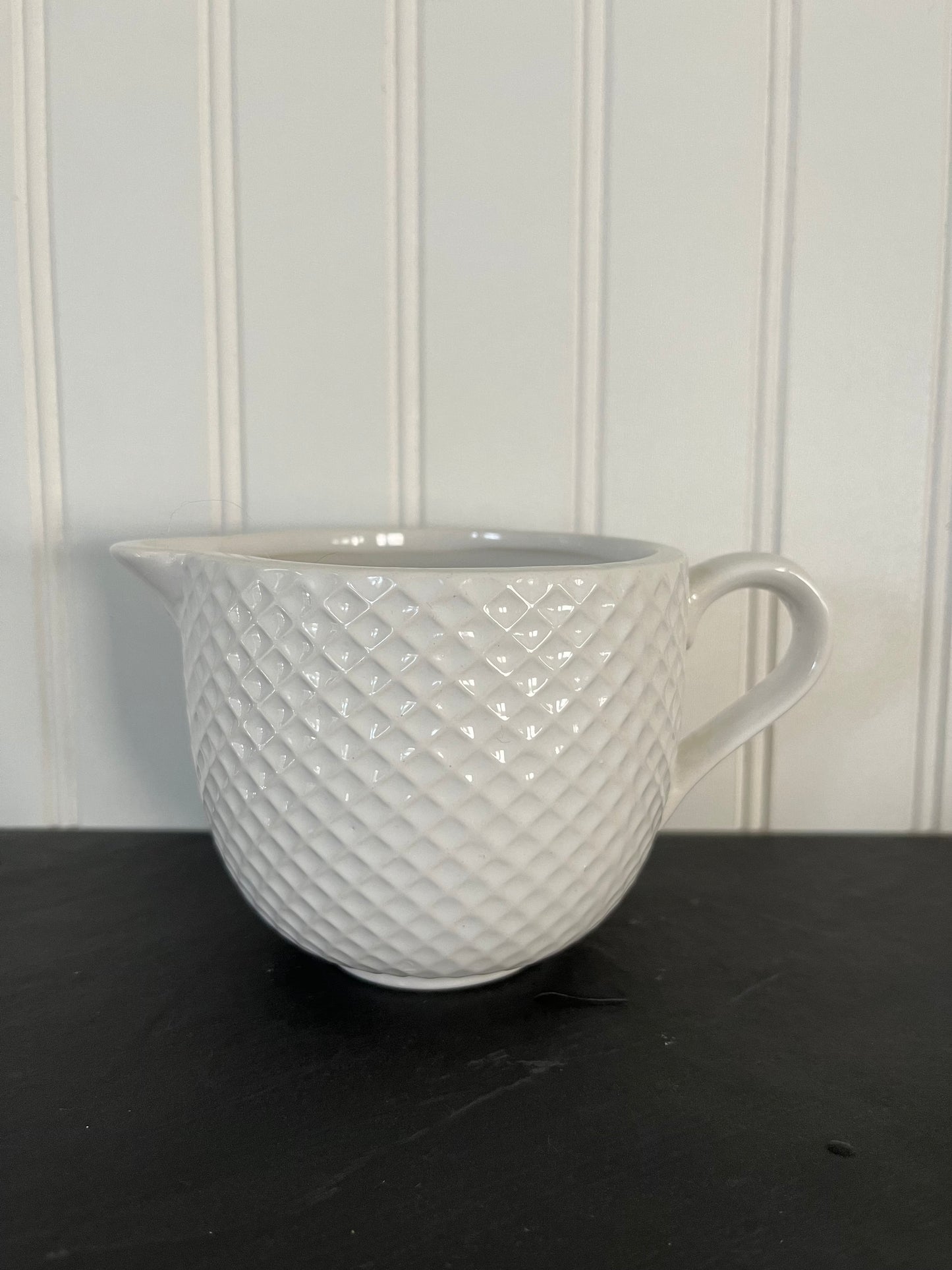 Vintage Inspired Contemporary Modern Creamer Serveware - White Ceramic with Diamond Dimple Pattern - Table Elegance with Simplicity