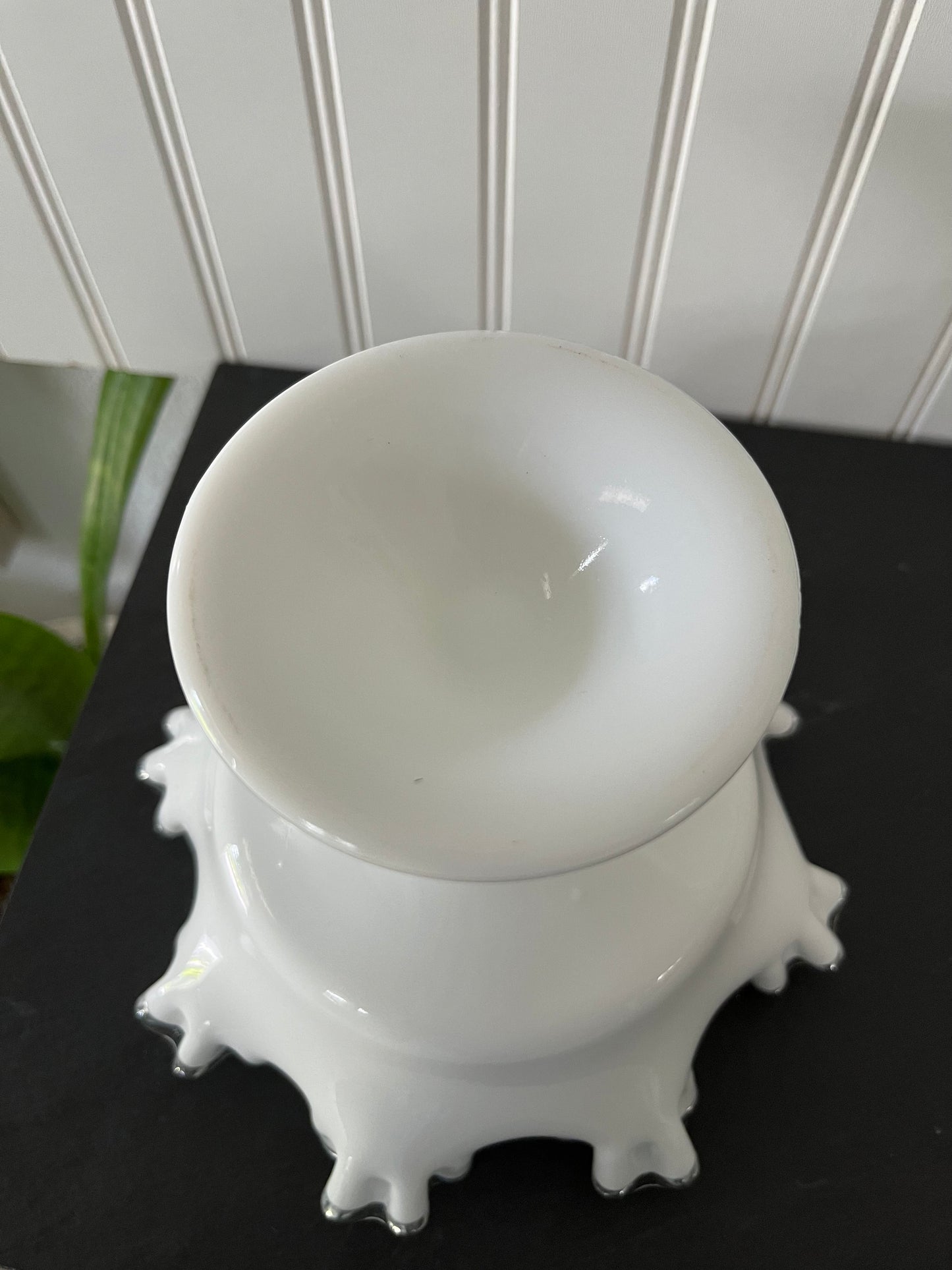 Vintage Fenton Silvercrest Large Ruffled Edge Pedestal Bowl Compote - 1950s White Milk Glass