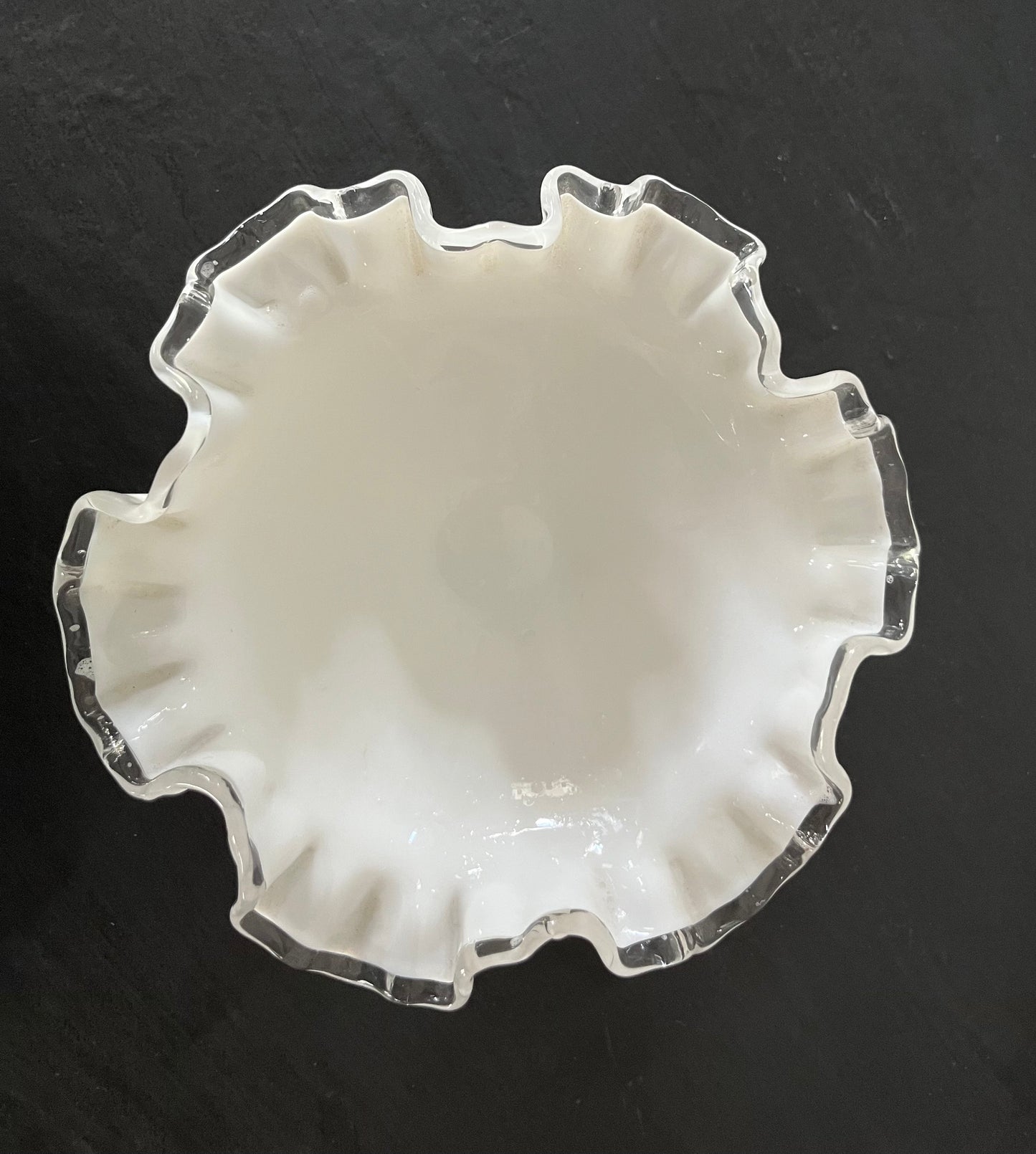 Vintage Fenton Silvercrest Medium Ruffled Edge Pedestal Bowl - 1950s White Milk Glass