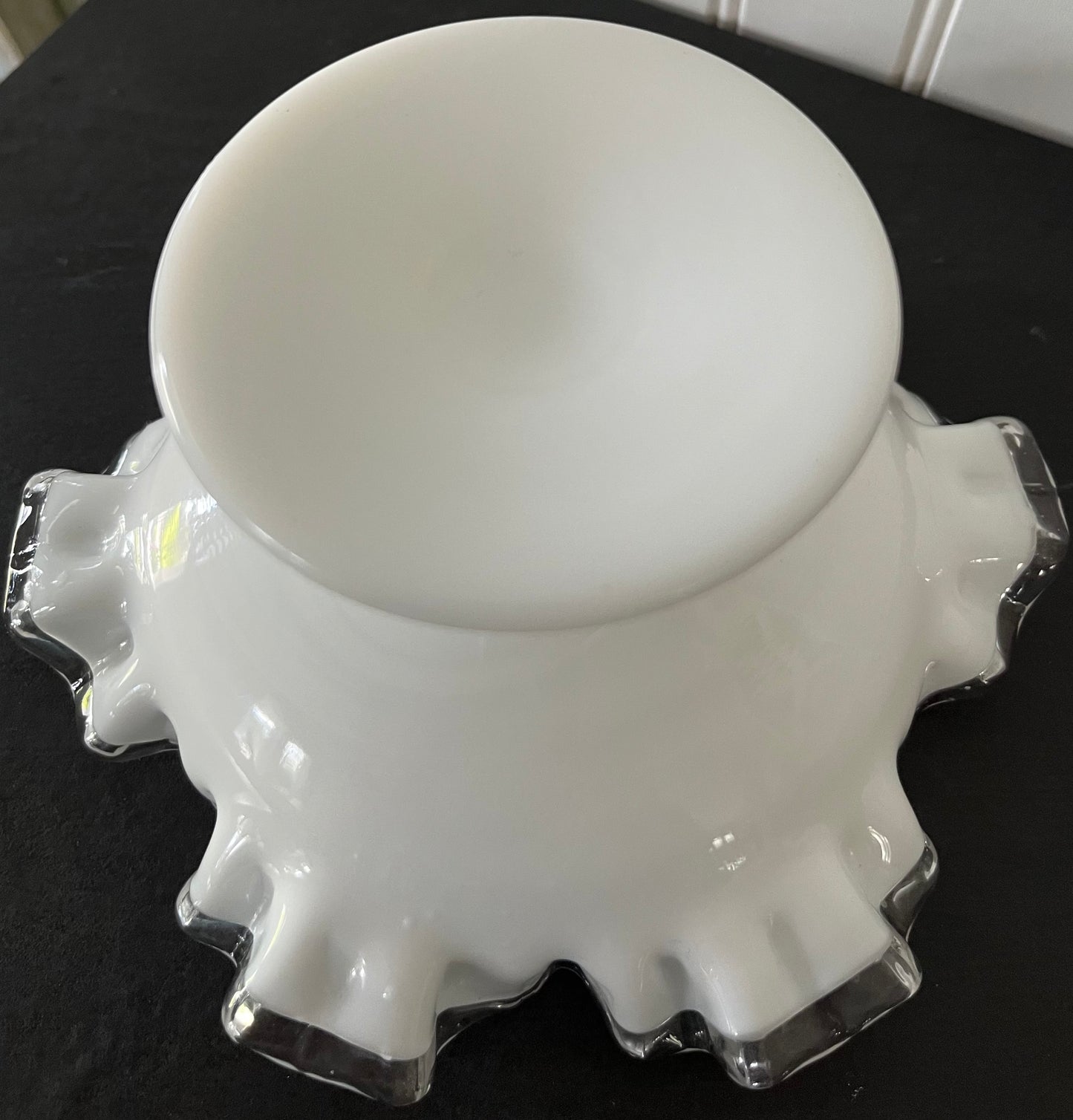 Vintage Fenton Silvercrest Medium Ruffled Edge Pedestal Bowl - 1950s White Milk Glass