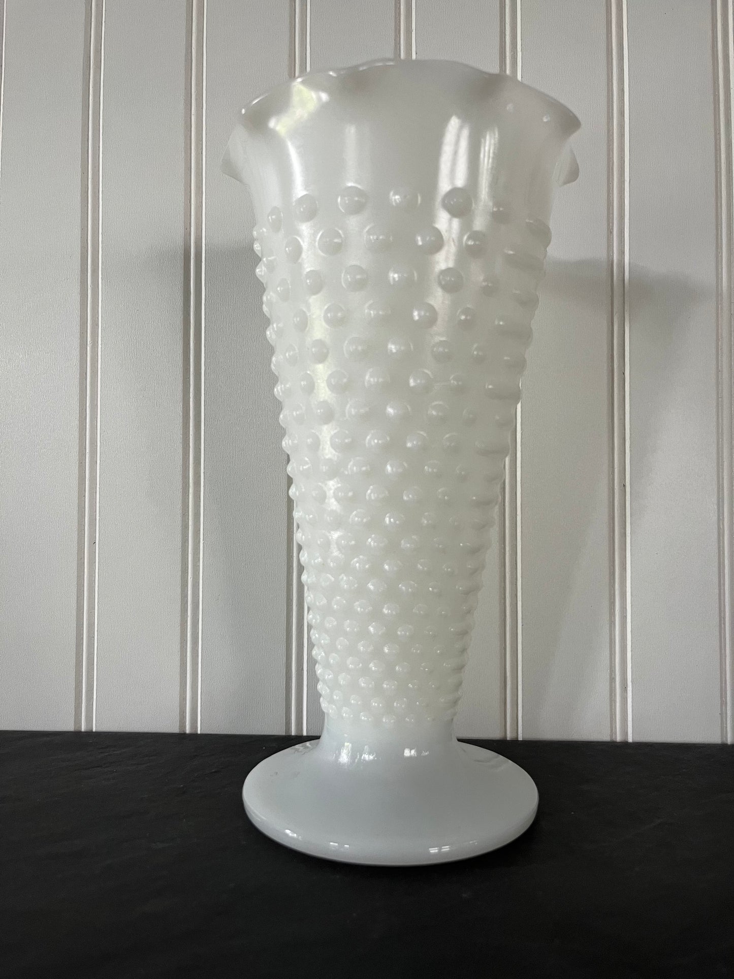 Vintage Anchor Hocking Hobnail Milk Glass Trumpet Flower Vase
