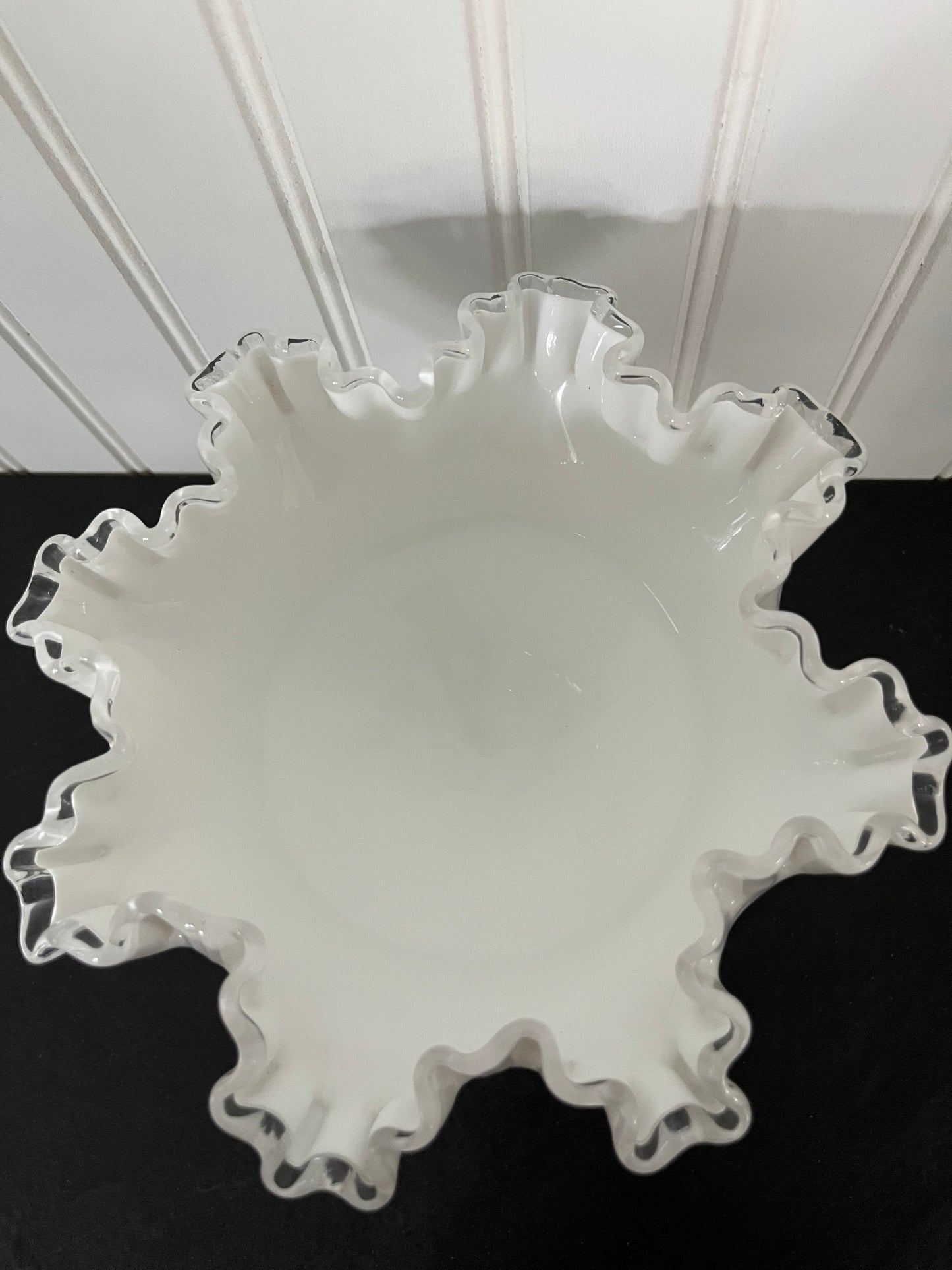 Vintage Fenton Silvercrest Large Ruffled Edge Pedestal Bowl Compote - 1950s White Milk Glass