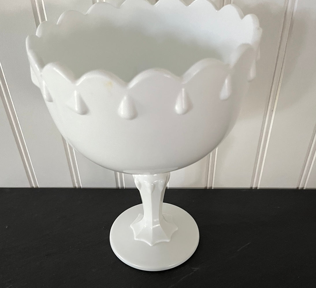 Vintage Indiana Glass Medium 5 1/2"x 7 1/2" High Teardrop Milk Glass Goblet  Compote Pedestal Bowl _- Timeless Elegance