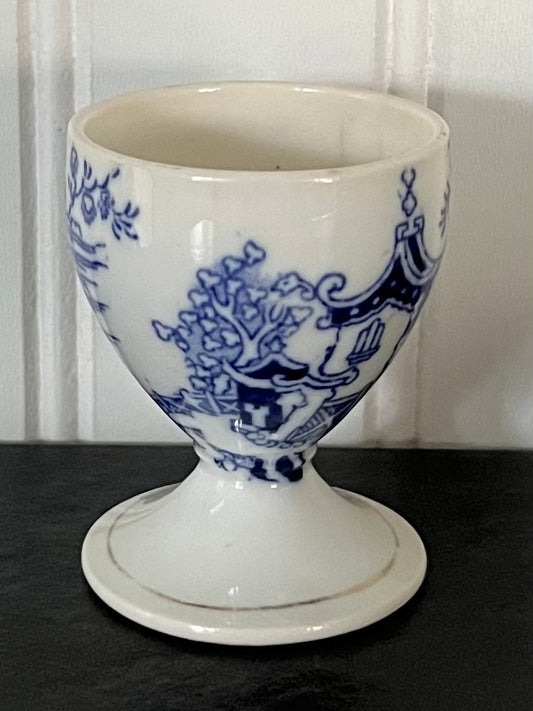 Grandmillennial Style Vintage Blue and White Qinghua Porcelain Egg Cup -